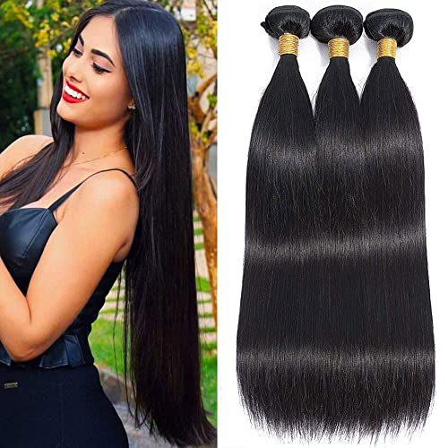 Human Hair Bundles Straight 3 Bundles 20 22 24 100% Unprocessed Brazilian Virgin Hair Double Machine Weft Hair Bundles For Black Women 300g Natural Black Color