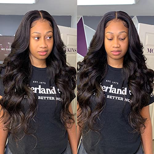 Human Hair Bundles with Closure (22 24 26 28+20，Free Part) Body Wave Bundles with Lace Closure Brazilian Human Hair Weave Bundles with Closure Virgin Hair Weft 150 Density Natural Color