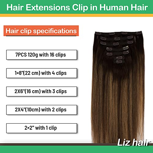 Balayage Chocolate Brown to Caramel Blonde 22 Inch Straight Remy Human Hair Extensions 120g 7 Piece Clip-in - Image 5