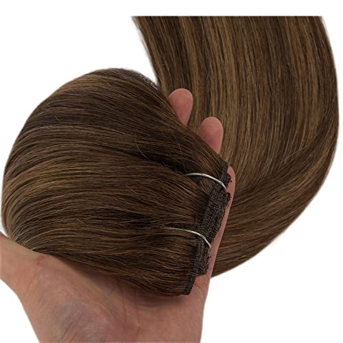 Balayage Chocolate Brown to Caramel Blonde 22 Inch Straight Remy Human Hair Extensions 120g 7 Piece Clip-in - Image 6
