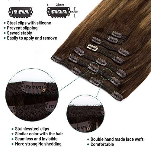 Balayage Chocolate Brown to Caramel Blonde 22 Inch Straight Remy Human Hair Extensions 120g 7 Piece Clip-in - Image 4