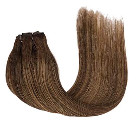 Balayage Chocolate Brown to Caramel Blonde 22 Inch Straight Remy Human Hair Extensions 120g 7 Piece Clip-in - Image 2