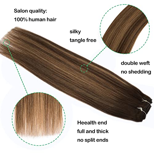 Balayage Chocolate Brown to Caramel Blonde 22 Inch Straight Remy Human Hair Extensions 120g 7 Piece Clip-in - Image 3
