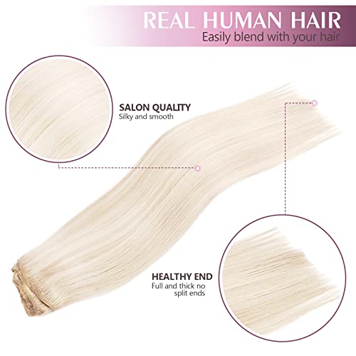 Human Hair Extensions Clip for Women, Clip in Real Human Hair Extensions Straight with Double Weft, 5 pcs with 14 clips,85 Gram (#60 Ash Platinum Blonde, 12 Inch) - Image 2