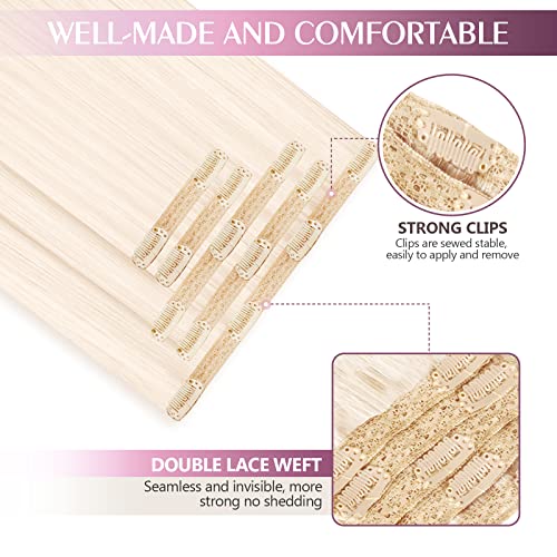 Human Hair Extensions Clip for Women, Clip in Real Human Hair Extensions Straight with Double Weft, 5 pcs with 14 clips,85 Gram (#60 Ash Platinum Blonde, 12 Inch) - Image 3