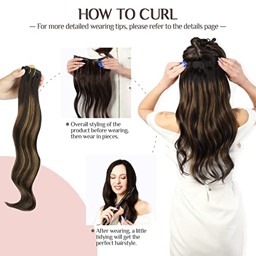Balayage Dark Brown Chestnut Brown 20 Inch 120g 7pc Real Human Hair Clip In Extensions Natural Straight Long - Image 5