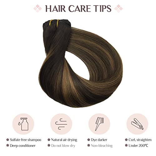 Balayage Dark Brown Chestnut Brown 20 Inch 120g 7pc Real Human Hair Clip In Extensions Natural Straight Long - Image 7