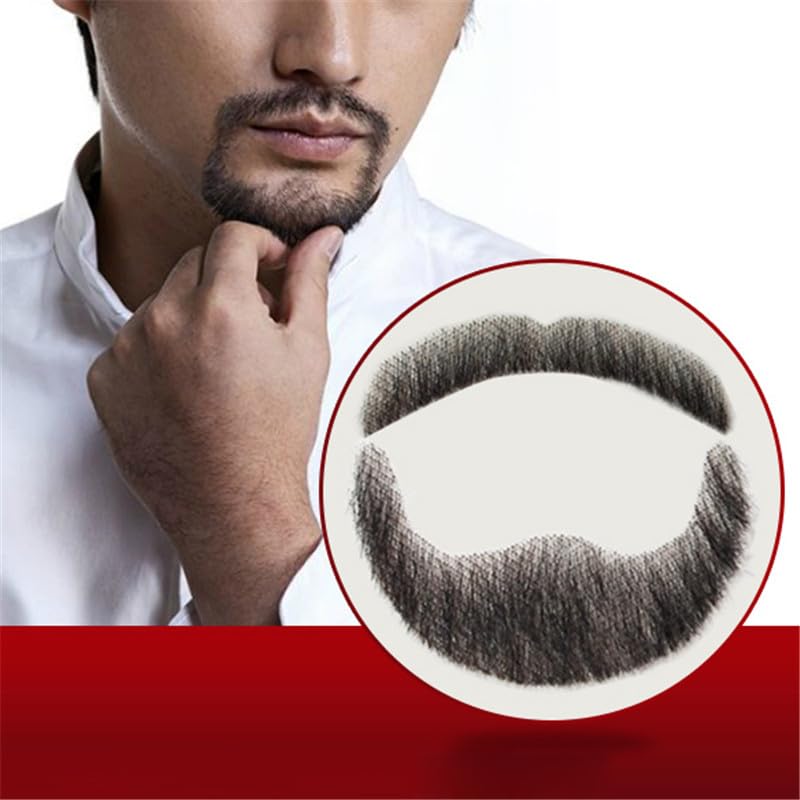 Human Hair Fake Beard for Men Full Hand Tied Fake Mustache Goatee Beard Makeup for Entertainment Drama Party Movie Prop 04# - Image 2