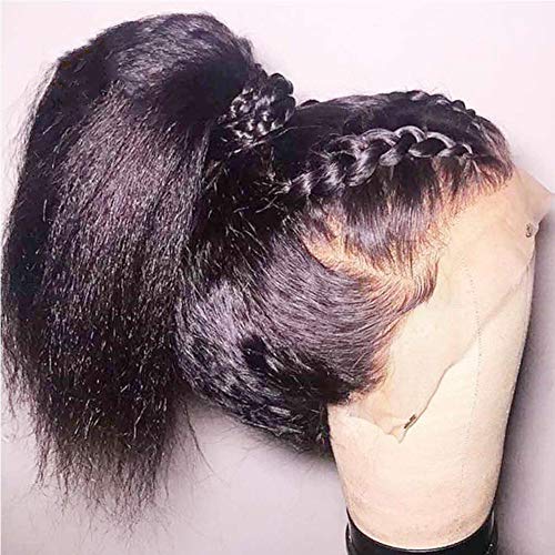 Human Hair Full Lace Wigs for Women Virgin 10A Natural Baby Hair 150% Density Pre Plucked Kinky Straight Human Hair Wigs Bleached Knots Kinky Straight Natural Color 12" Medium Cap Wig