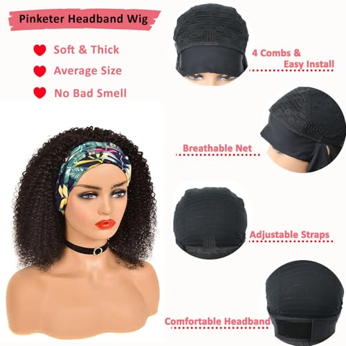 Human Hair Headband Wig None Lace Front Wigs for Black Women Kinky Curly Headband Wig 150% Density Human Hair Wigs Machine Made Wig Natural Color (Headband Wig, 16inch) - Image 4