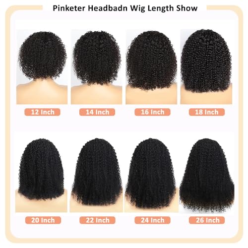 Human Hair Headband Wig None Lace Front Wigs for Black Women Kinky Curly Headband Wig 150% Density Human Hair Wigs Machine Made Wig Natural Color (Headband Wig, 16inch) - Image 5