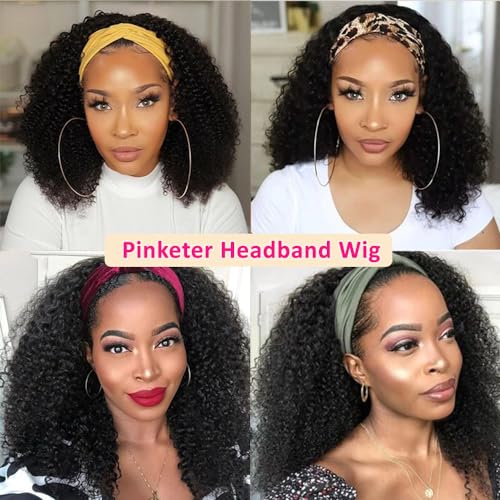 Human Hair Headband Wig None Lace Front Wigs for Black Women Kinky Curly Headband Wig 150% Density Human Hair Wigs Machine Made Wig Natural Color (Headband Wig, 16inch) - Image 6