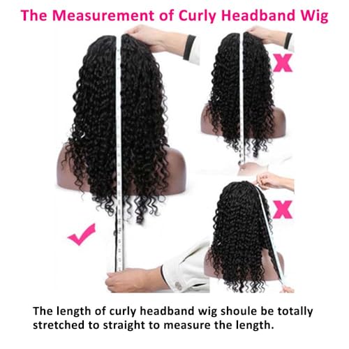 Human Hair Headband Wig None Lace Front Wigs for Black Women Kinky Curly Headband Wig 150% Density Human Hair Wigs Machine Made Wig Natural Color (Headband Wig, 16inch) - Image 7
