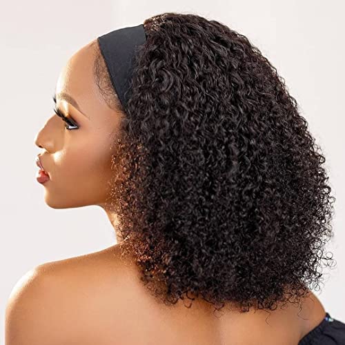 Human Hair Headband Wig None Lace Front Wigs for Black Women Kinky Curly Headband Wig 150% Density Human Hair Wigs Machine Made Wig Natural Color (Headband Wig, 16inch) - Image 2
