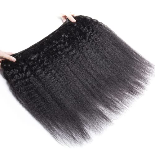 Human Hair Kinky Straight Bundles Natural Color 14 16 18 Inch Unprocessed Brazilian Virgin Hair 8A Grade Kinky Straight Human Hair Bundle Weave Extensions Hair Soft And Healthy for Women - Image 5