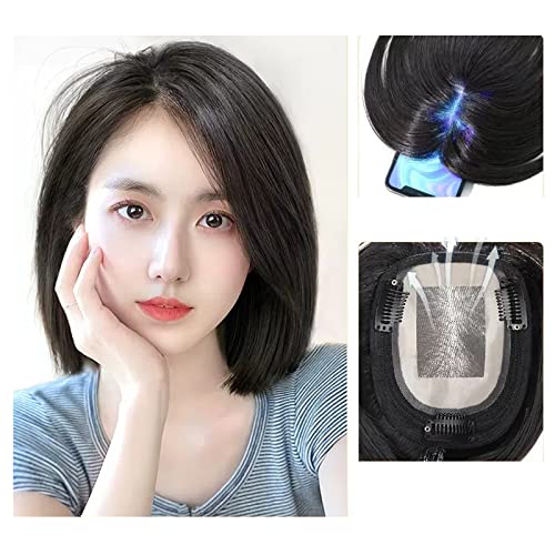 Human Hair Wig Butterfly Net Wig Piece Girls Head of Real Hair Wig Piece Fill Hair Fluffy Increase Hair Volume Wig Wig with Bangs Synthetic Wigs (Color : 03-25CM-black)