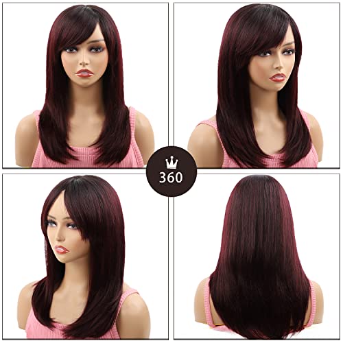 Missmizz Burgundy Long Layered Straight Human Hair Wig for Women Natural Hairline - Image 3