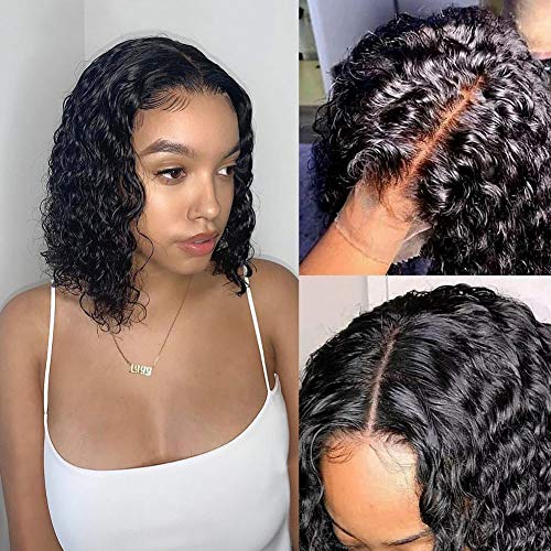 Human Hair Wigs Short Bob Wigs 4x4 Lace Closure Wigs Brazilian Water Wave Lace Front Wigs Human Hair Wigs for Black Women Water Wave Bob Wig 150% Density (8 inch)