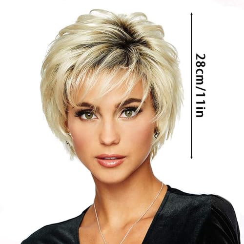 Human Hair Womens Short Wigs Blonde Wig For White Women Human Hair Dark Brown Casual Wig - Image 2