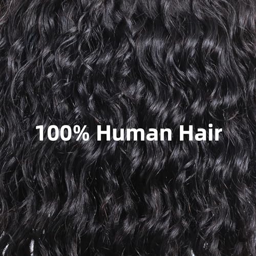 Human Wigs Short Water Wave Wigs with Bangs for Black Women 100% Brazilian Virgin Human Hair Machine Made Glueless Jerry Curl Wigs Pixie Cut afro Curly Natural Black 12inch - Image 7