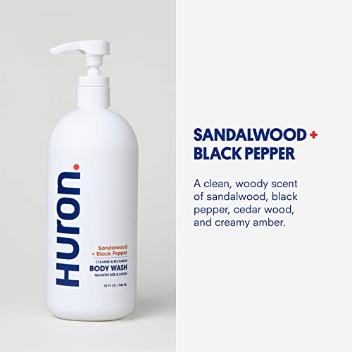 Huron Men’s Moisturizing Body Wash - Clean & Woody Scent of Sandalwood, Black Pepper, Cedarwood, & Amber - Made With Coconut Oil, Vitamin E & Witch Hazel - Vegan, Cruelty-Free - 32 fl oz - Image 4