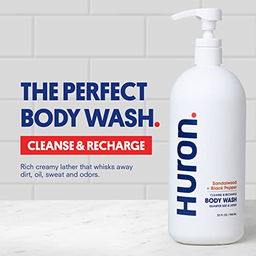 Huron Men’s Moisturizing Body Wash - Clean & Woody Scent of Sandalwood, Black Pepper, Cedarwood, & Amber - Made With Coconut Oil, Vitamin E & Witch Hazel - Vegan, Cruelty-Free - 32 fl oz - Image 2