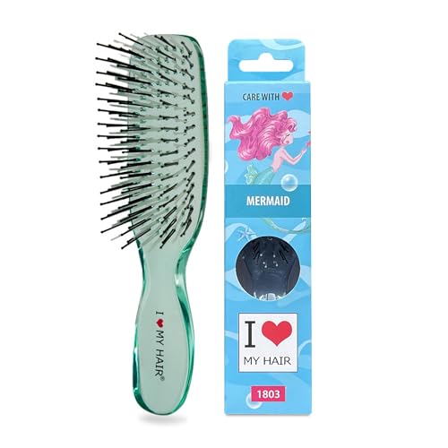 I Love My Hair Detangler Brush - For All Hair Types - Wet or Dry Hair - Mermaid Series - Medium Size - Green
