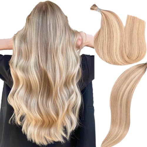 I Tip Hair Extensions - Human Hair, 16/22 Light Blonde Highlighted Bleach Blonde 14 Inch I Tip Hair Extensions For Women Soft & Natural Itip Hair Extensions Itip Human Hair Extensions 50G/70S
