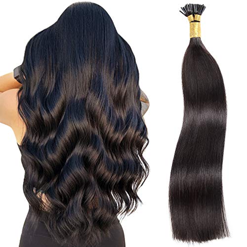 22 Inch Silky Straight I Tip Human Hair Extensions Keratin Bond 100 Strands Natural Black #1B