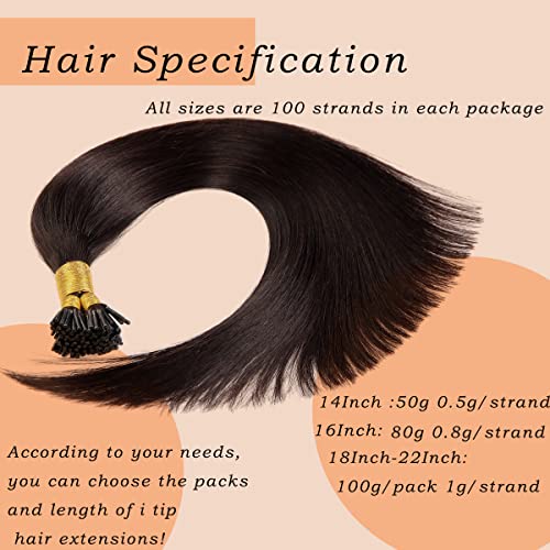 22 Inch Silky Straight I Tip Human Hair Extensions Keratin Bond 100 Strands Natural Black #1B - Image 4