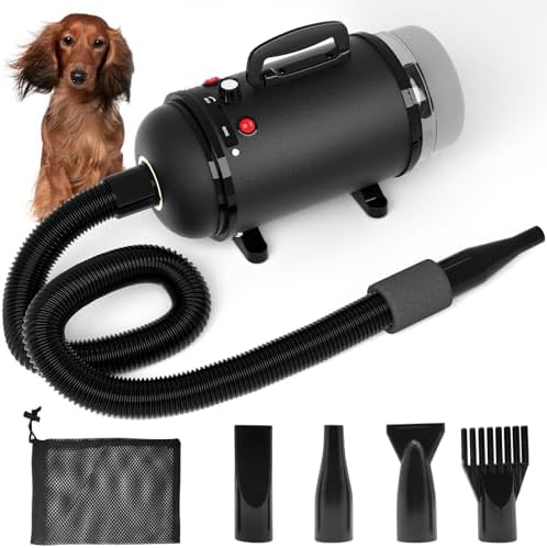 IKARE Dog Hair Dryer & Dog Grooming Vacuum, 5.2HP/3800W High Velocity Pet Blower Dryer with Adjustable Speed and Temperature Control, Force Dog Grooming Dryer with 4 Nozzles, 1.2L Dust Cup Capacity