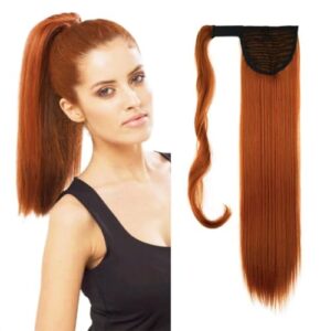 ILUU 24 Inch Orange Red Straight 100g Synthetic Clip-in Ponytail Hair Extension
