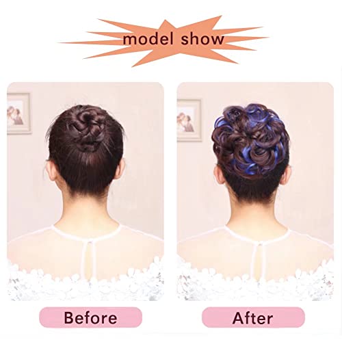ILUU 2-Piece Curly Updo Synthetic Hair Extensions Brown Light Pink Women - Image 2
