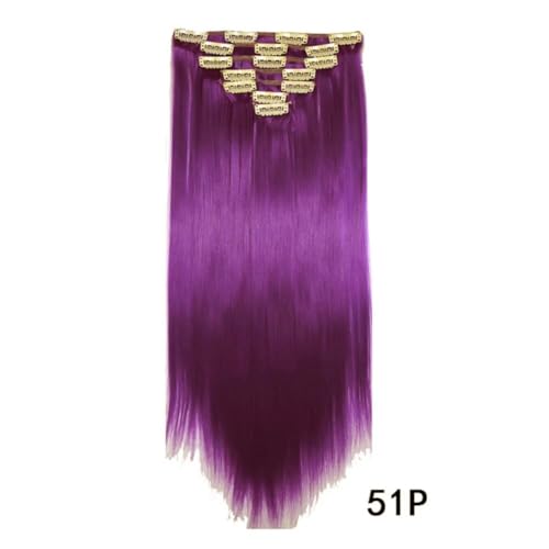 iLUU Hot Purple Color Clip in Hair Extensions 22" 7pcs Full Head Thick Straight Synthetic Hairpieces 100g 16 Clips ins Hair Extension Women Wig for Women Party Cosplay Daily Use - Image 5