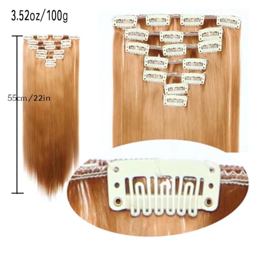 iLUU Hot Purple Color Clip in Hair Extensions 22" 7pcs Full Head Thick Straight Synthetic Hairpieces 100g 16 Clips ins Hair Extension Women Wig for Women Party Cosplay Daily Use - Image 2