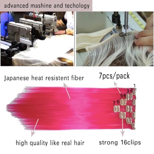 iLUU Hot Purple Color Clip in Hair Extensions 22" 7pcs Full Head Thick Straight Synthetic Hairpieces 100g 16 Clips ins Hair Extension Women Wig for Women Party Cosplay Daily Use - Image 3