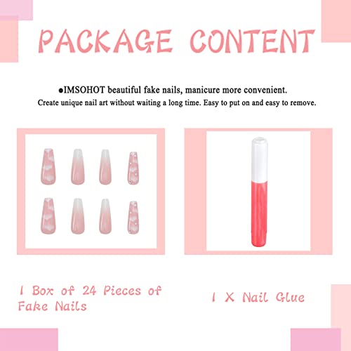 IMSOHOT Coffin Pink Press on Nails Long Gradient Clouds Fake Nails with Designs Glossy Ballerina False Nails Glue on Nails Acrylic Nails for Women and Girls - Image 6