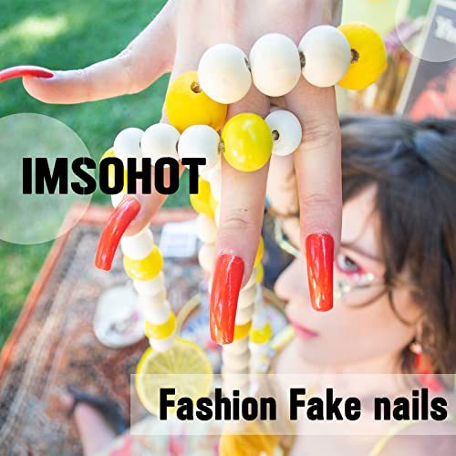 IMSOHOT Long Almond Press on Nails Colorful Flower Fake Nails with Designs Stiletto Glossy Acrylic False Nails Full Cover Glue on Nails for Women 24pcs - Image 7