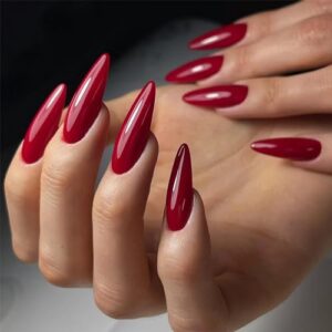 IMSOHOT Medium Almond Wine Red Glossy Reusable Acrylic Press-On Nails Set