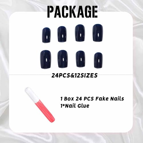 IMSOHOT Royal Blue Press on Nails Short Square Square Fake Nails Acrylic Solid Color Dark Blue False Nails Kits for Women Stick Glue on Nails 24 Pcs - Image 4