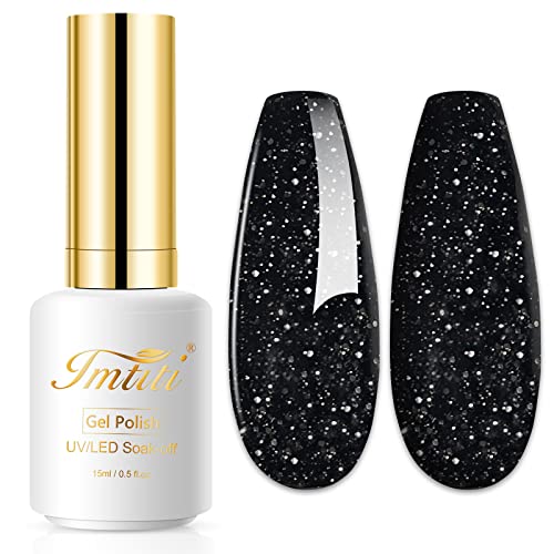 Imtiti 0.5 Fl Oz Black Glitter Gel Nail Polish for DIY Nail Art and Manicure