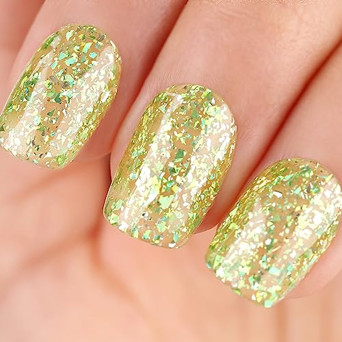Imtiti 0.5 fl oz Clear Yellow Green Glitter Gel Nail Polish for DIY Nail Art, Shimmer Finish