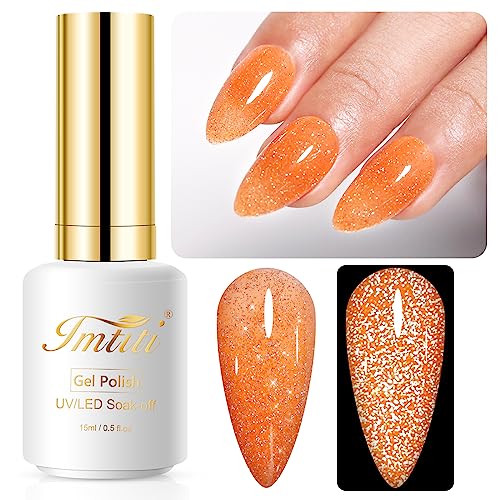 Imtiti 0.5 fl oz Orange Yellow Reflective Glitter Diamond Shimmer Gel Nail Polish