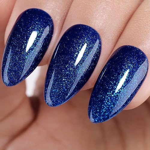 Imtiti Gel Nail Polish, Glitter Navy Blue Gel Polish, UV LED Soak Off Color Gel Polish for Manicure Salon or DIY Nail Art at Home, 0.5 Fl Oz