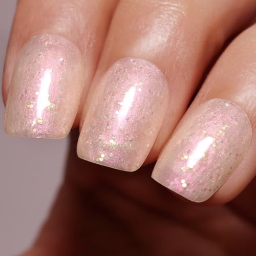 Imtiti Sequins Glitter Light Pink Gel Nail Polish, UV LED Soak Off Shimmer Pink Nail Polish,Nude Pink Sparkle Gel Polish