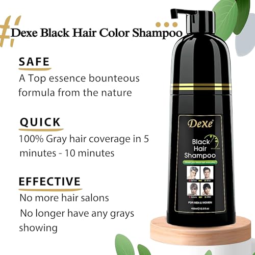 Instant Black Hair Shampoo 400ml - Semi-Permanent DeXe black Hair Dye shampoo for Natural Hair, Lasts 30 Days, Fast Acting Formula for Men & Women - Image 3