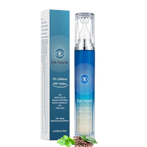 Instant Eye Tightener Eye Bag Cream, 5% Caffeine Eye Serum and Under Eyes Roller Cream for Dark Circles and Puffiness, with 360° Massage Ball Reduce Wrinkles & Fine Lines