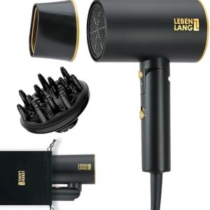Ionic Hair Dryer 1875W - Compact, Portable, Lightweight, with Diffuser and Bag for Travel