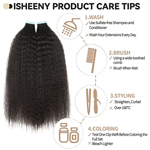 Isheeny 24 Inch Black Kinky Curly Tape-In Hair Extensions for Natural Volume and Length - Image 5