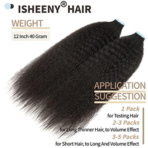 Isheeny 24 Inch Black Kinky Curly Tape-In Hair Extensions for Natural Volume and Length - Image 4